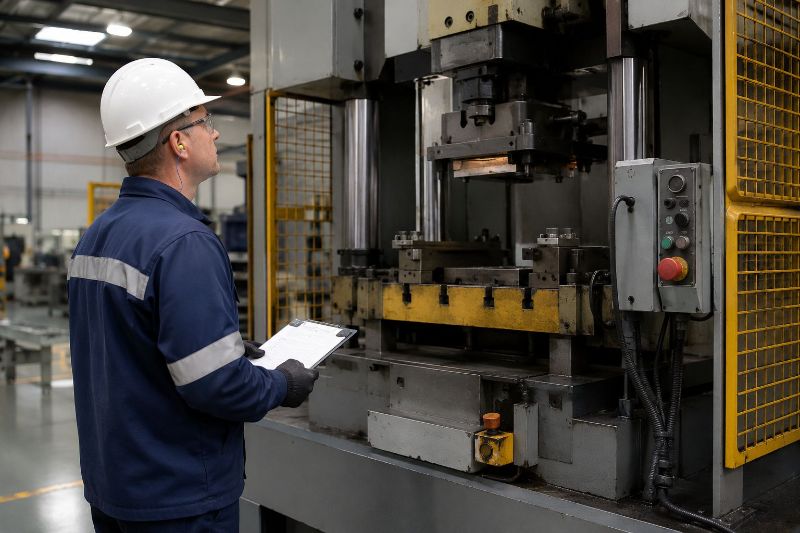 inspeção diária de prensa industrial com verificação visual