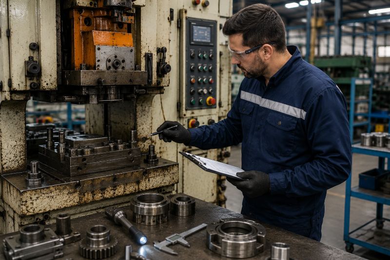 Inspeção técnica antes de reformar prensa industrial