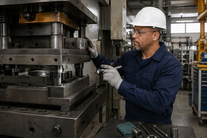 sinais de falha de lubrificação em prensa industrial